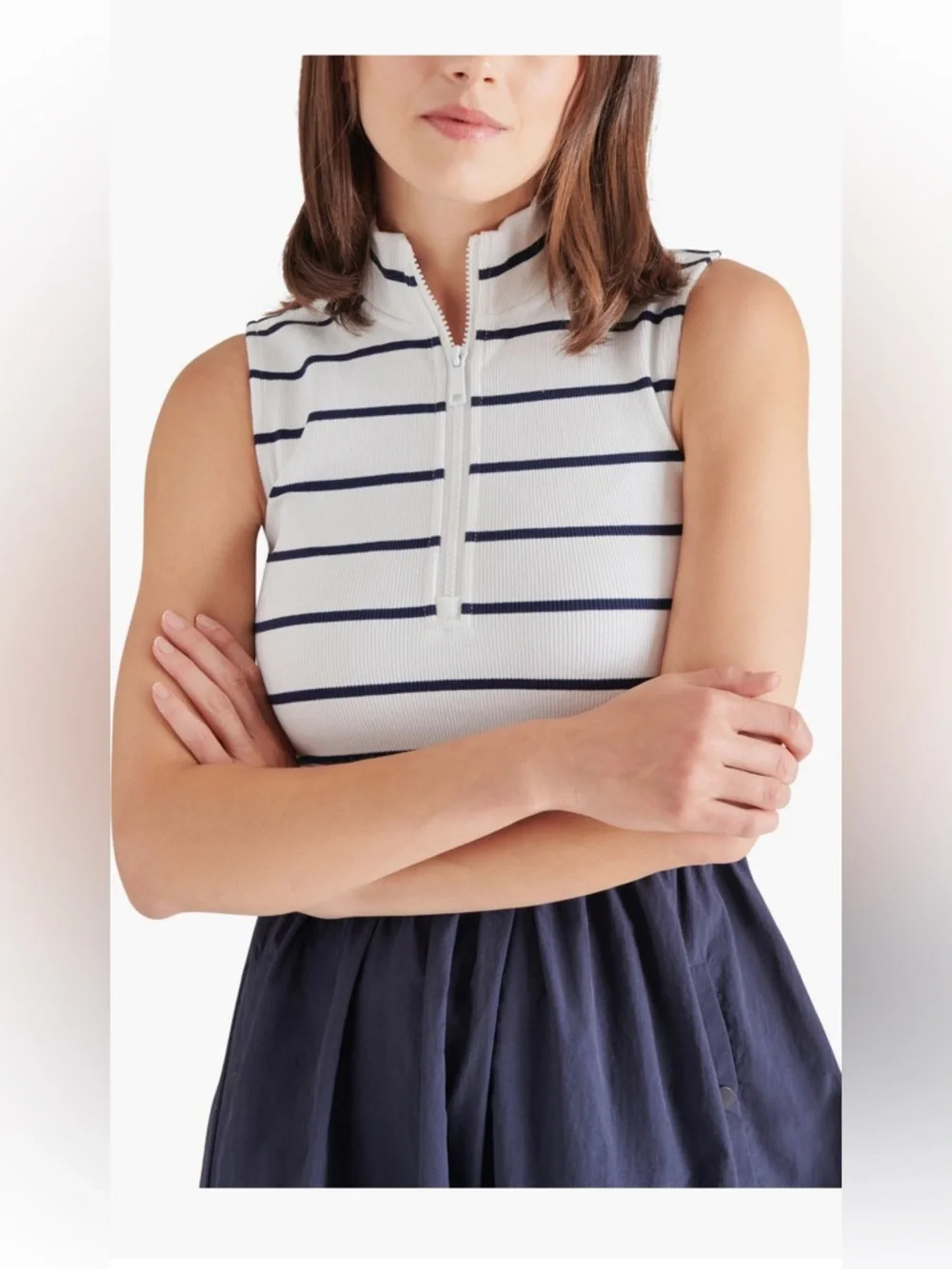 Steve Madden Lyon Halt Zip‎ Minidress mini dress navy blue stripes large NWT